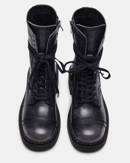 CRIMSON Black Distressed Moto Combat Women's Ankle Booties Steve Madden BLK DISTRS