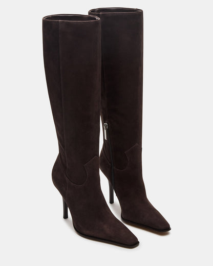 WESCOT Brown Suede Square-Toe Knee-High Heeled Women's Boot Steve Madden BROWN SUEDE