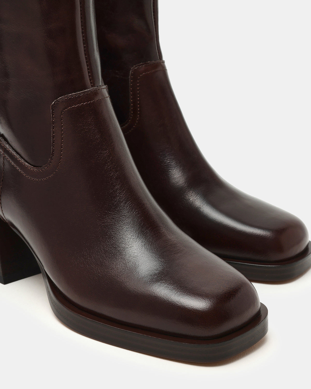 LATCHES Brown Leather Square-Toe Block Heel Women's Ankle Boot Steve Madden BROWN LEATHER