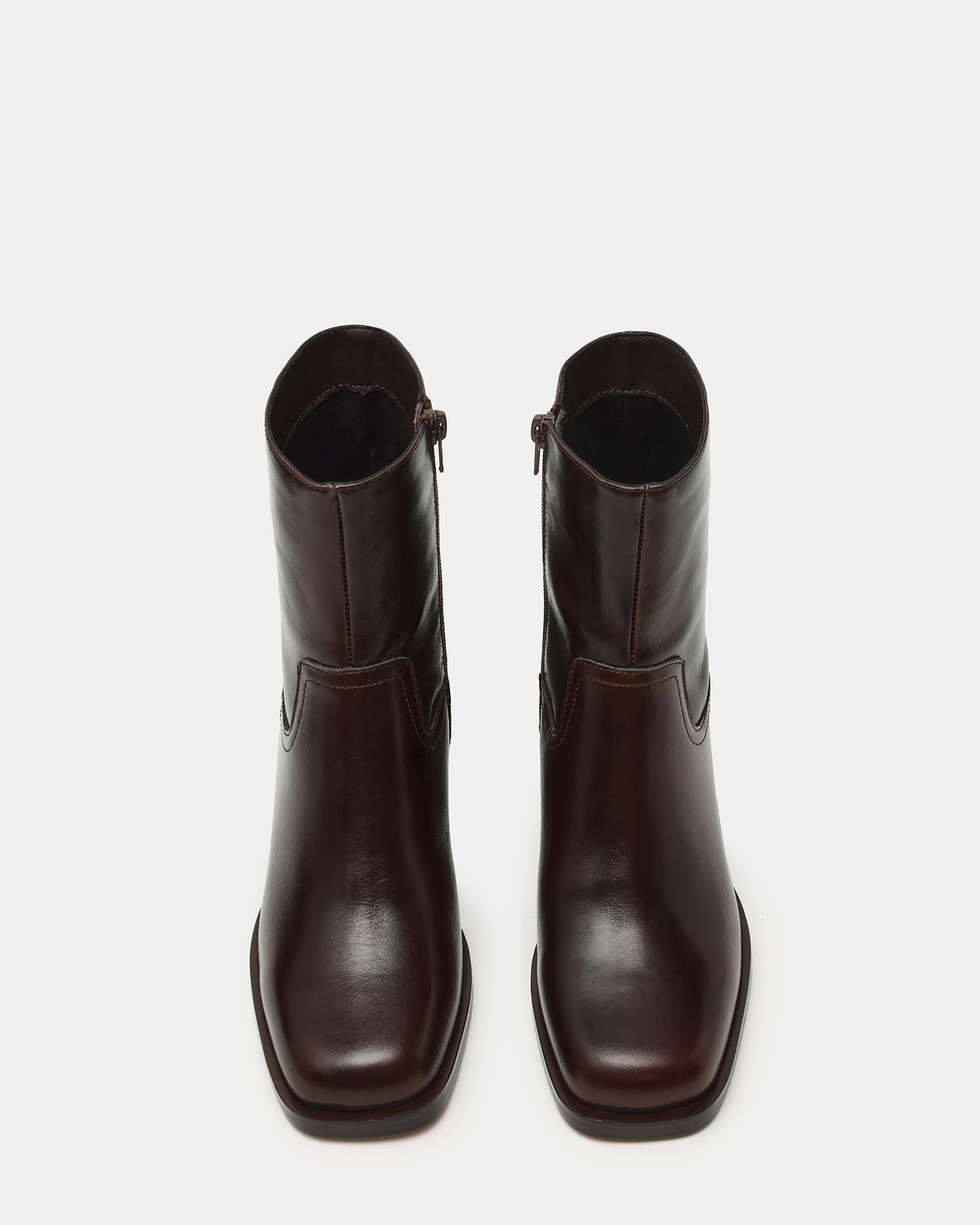 LATCHES Brown Leather Square-Toe Block Heel Women's Ankle Boot Steve Madden BROWN LEATHER