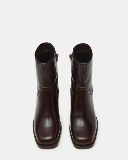 LATCHES Brown Leather Square-Toe Block Heel Women's Ankle Boot Steve Madden BROWN LEATHER