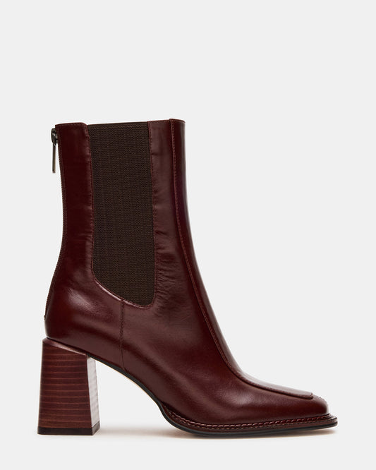 DOWNTOWN Brown Leather Women's Chelsea Block Heel Ankle Boot Steve Madden BROWN LEATHER