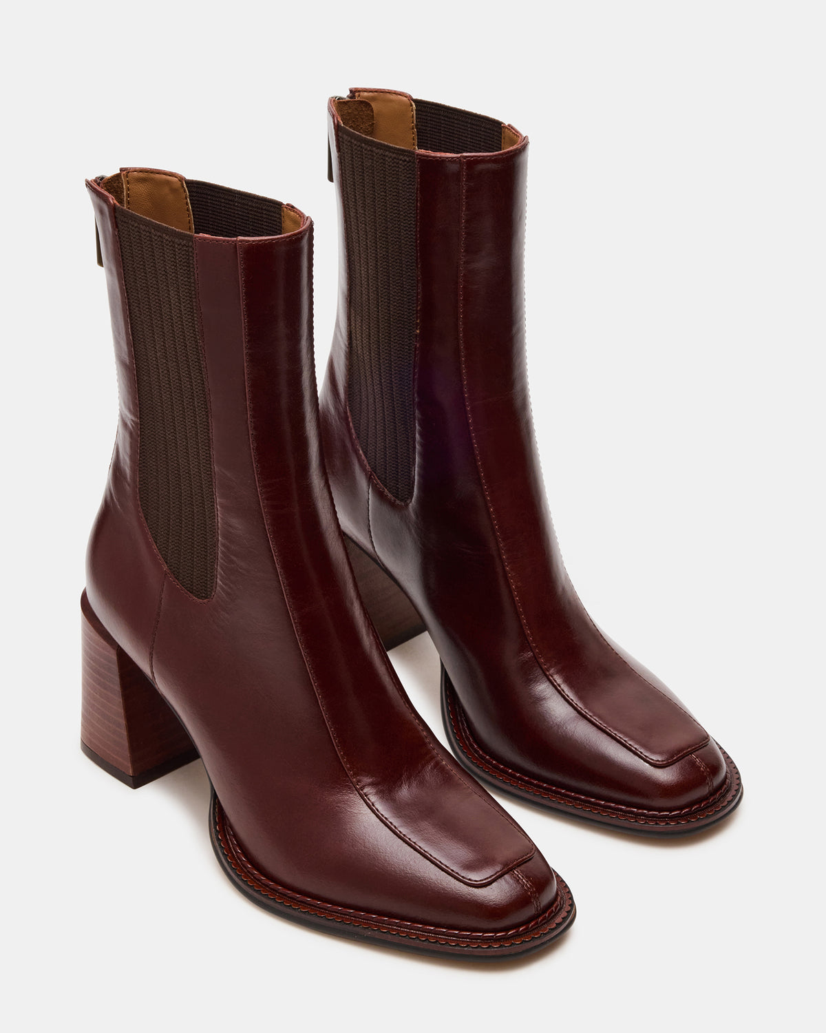 DOWNTOWN Brown Leather Women's Chelsea Block Heel Ankle Boot Steve Madden BROWN LEATHER