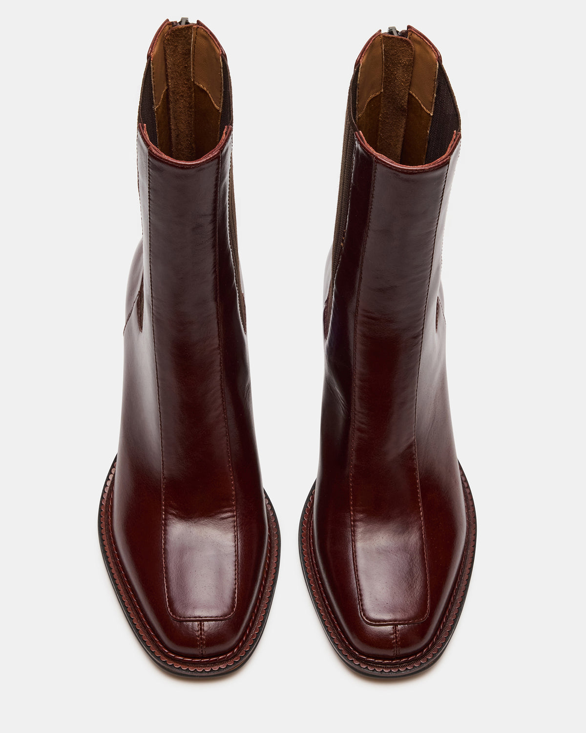 DOWNTOWN Brown Leather Women's Chelsea Block Heel Ankle Boot Steve Madden BROWN LEATHER