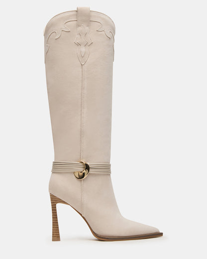 KYNDALL Bone Suede Pointed-Toe Stiletto Heeled Knee-High Women's Boot Steve Madden BONE SUEDE