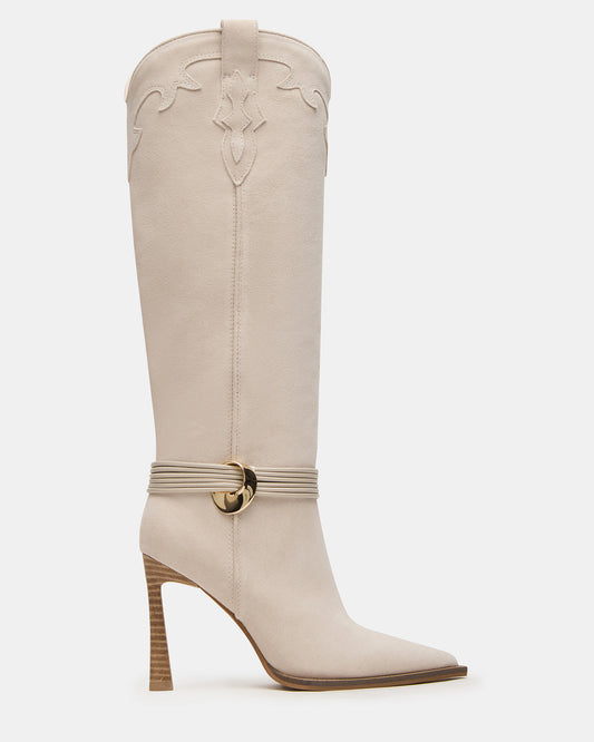 KYNDALL Bone Suede Pointed-Toe Stiletto Heeled Knee-High Women's Boot Steve Madden BONE SUEDE