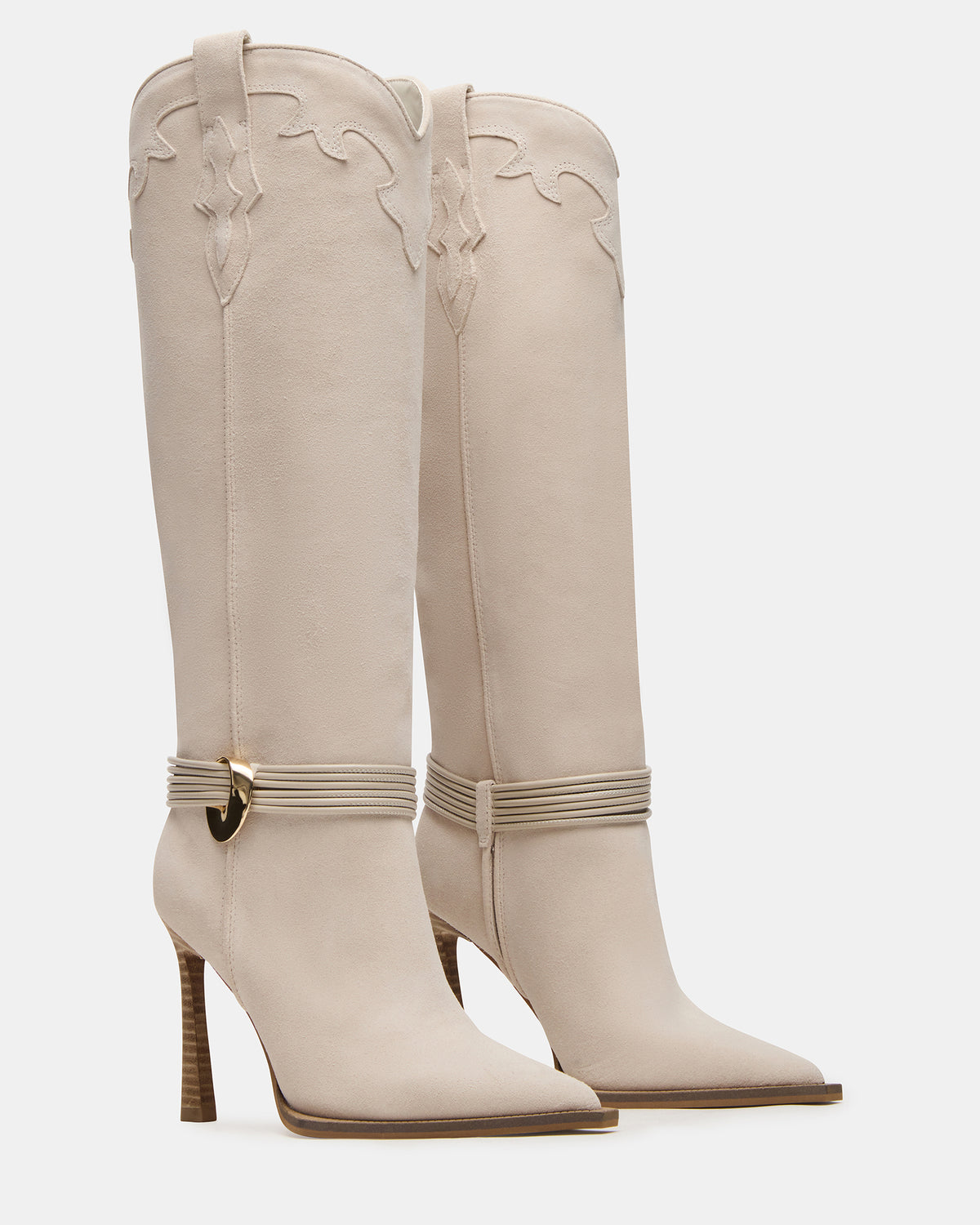 KYNDALL Bone Suede Pointed-Toe Stiletto Heeled Knee-High Women's Boot Steve Madden BONE SUEDE
