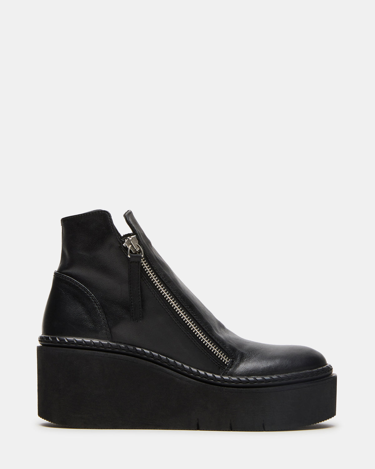 DRIFT Black Leather Platform Moto Women's Ankle Boot Steve Madden BLACK LEATHER