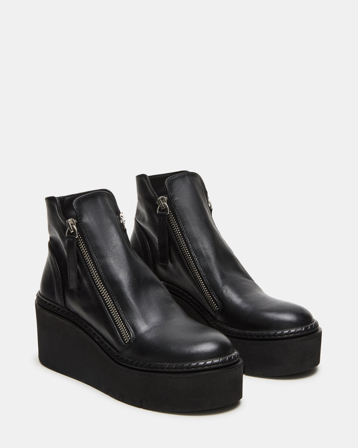 DRIFT Black Leather Platform Moto Women's Ankle Boot Steve Madden BLACK LEATHER