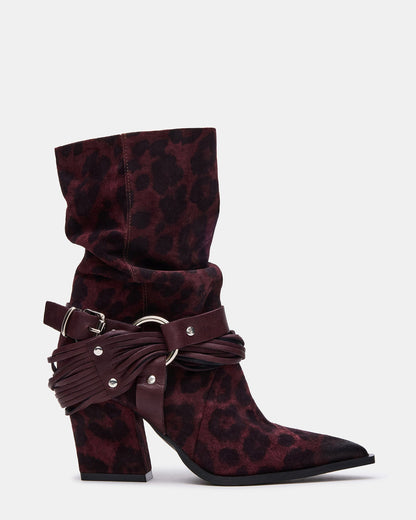 LAUPER Red Leopard Pointed-Toe Heeled Buckle Women's Ankle Boot Steve Madden RED LEOPARD