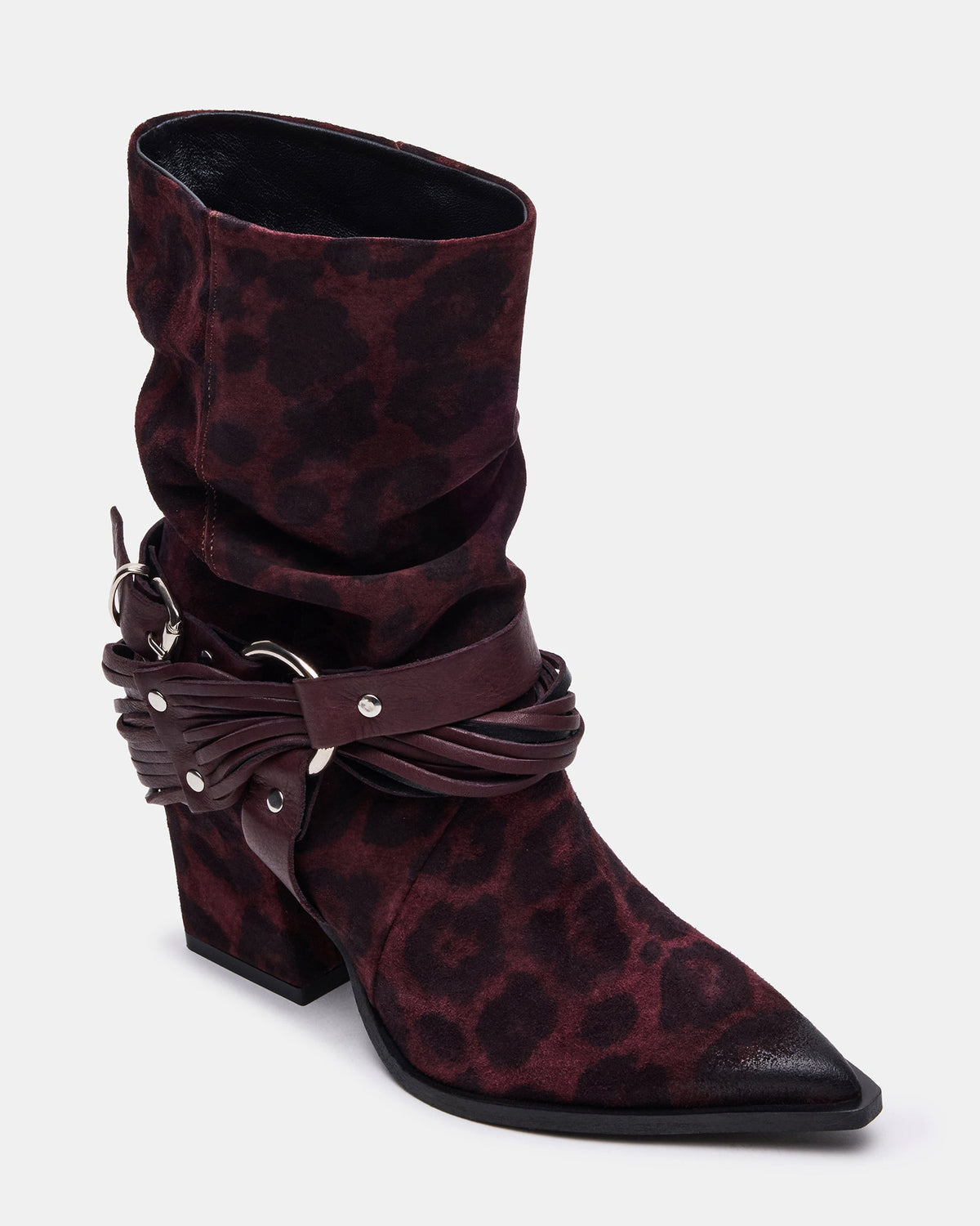 LAUPER Red Leopard Pointed-Toe Heeled Buckle Women's Ankle Boot Steve Madden RED LEOPARD