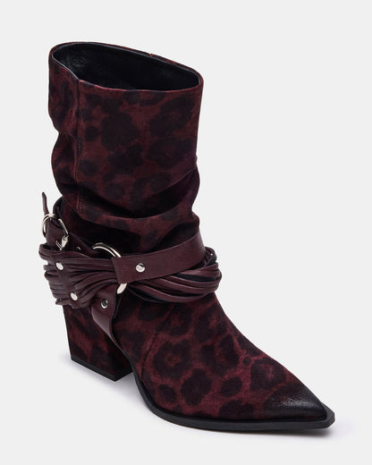 LAUPER Red Leopard Pointed-Toe Heeled Buckle Women's Ankle Boot Steve Madden RED LEOPARD