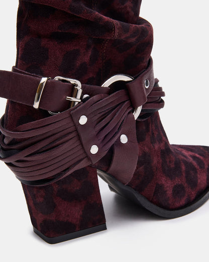 LAUPER Red Leopard Pointed-Toe Heeled Buckle Women's Ankle Boot Steve Madden RED LEOPARD