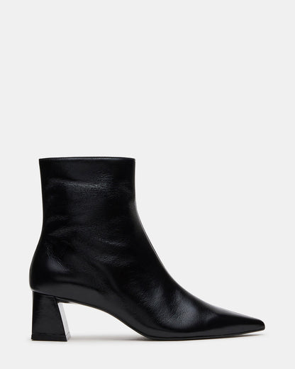 ASHLI Black Leather Pointed-Toe Block Heel Women's Ankle Boot Steve Madden BLACK LEATHER