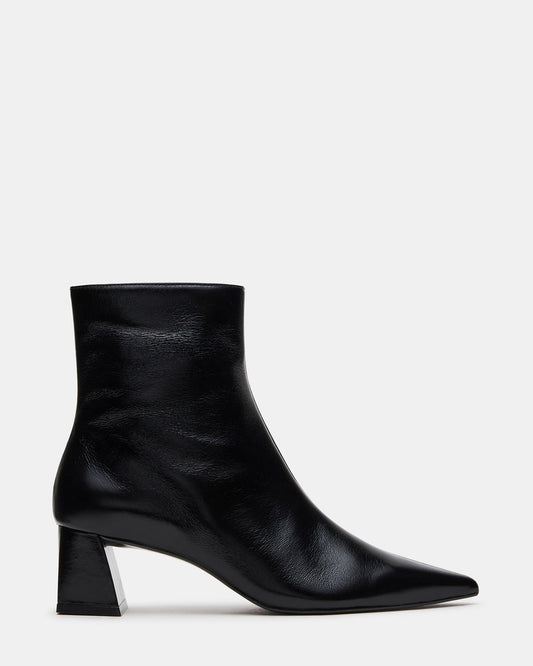 ASHLI Black Leather Pointed-Toe Block Heel Women's Ankle Boot Steve Madden BLACK LEATHER
