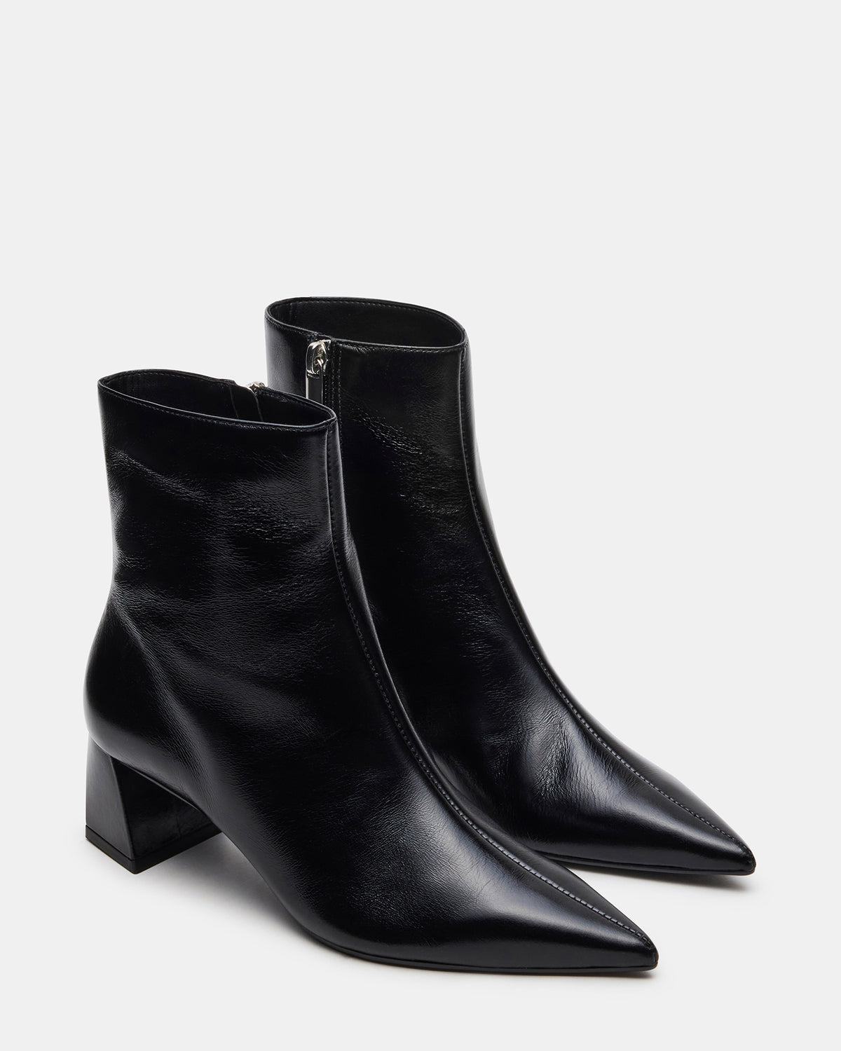 ASHLI Black Leather Pointed-Toe Block Heel Women's Ankle Boot Steve Madden BLACK LEATHER