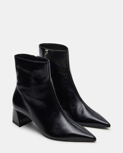 ASHLI Black Leather Pointed-Toe Block Heel Women's Ankle Boot Steve Madden BLACK LEATHER