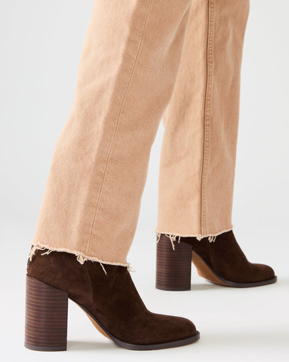 OBSESSION Chocolate Brown Suede Rounded Toe Block Heel Women's Ankle Boot Steve Madden CHOCOLATE BROWN SUEDE