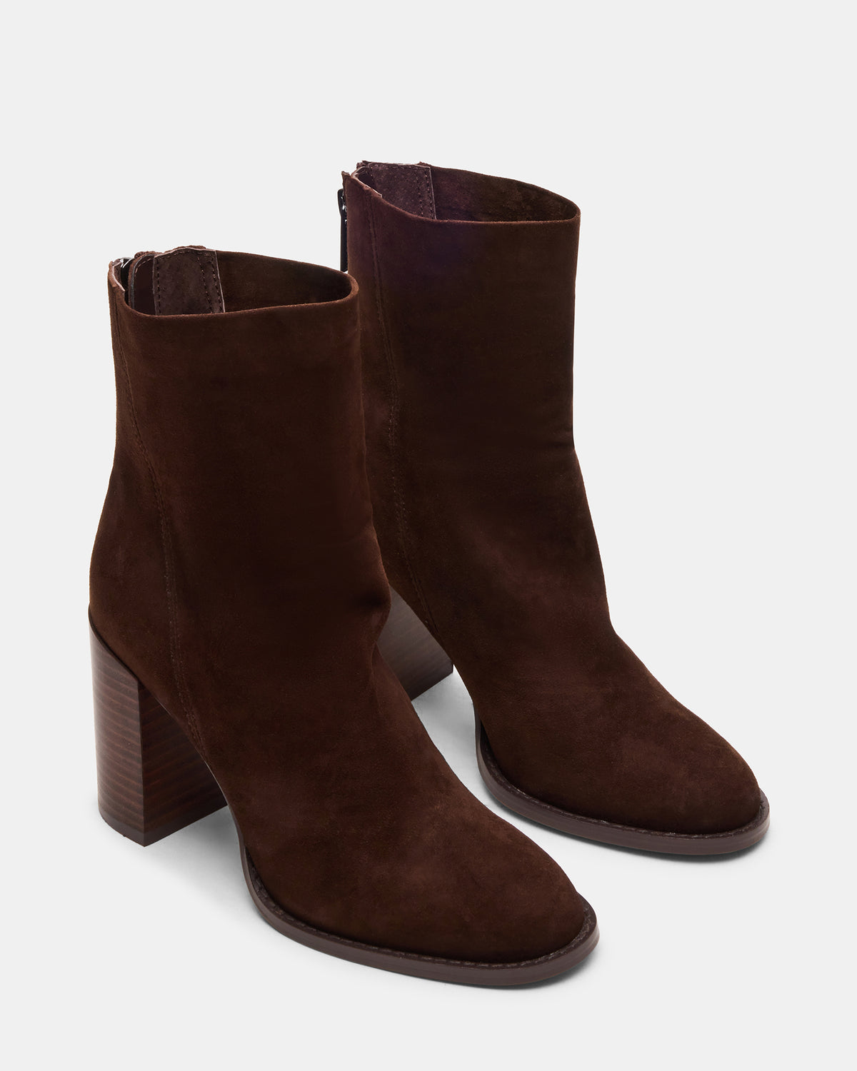 OBSESSION Chocolate Brown Suede Rounded Toe Block Heel Women's Ankle Boot Steve Madden CHOCOLATE BROWN SUEDE