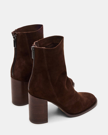 OBSESSION Chocolate Brown Suede Rounded Toe Block Heel Women's Ankle Boot Steve Madden CHOCOLATE BROWN SUEDE