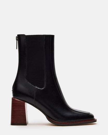 DOWNTOWN Black Leather Chelsea Block Heel Ankle Boot | Women's Booties Steve Madden BLACK LEATHER