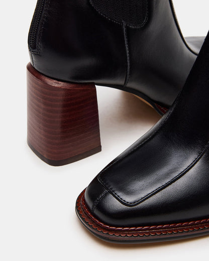DOWNTOWN Black Leather Chelsea Block Heel Ankle Boot | Women's Booties Steve Madden BLACK LEATHER