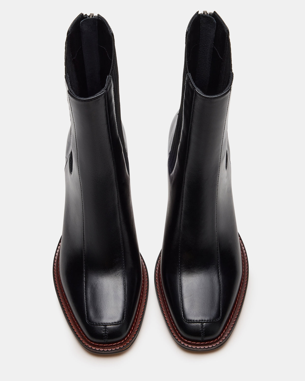 DOWNTOWN Black Leather Chelsea Block Heel Ankle Boot | Women's Booties Steve Madden BLACK LEATHER