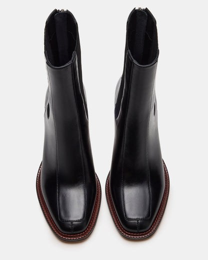 DOWNTOWN Black Leather Chelsea Block Heel Ankle Boot | Women's Booties Steve Madden BLACK LEATHER