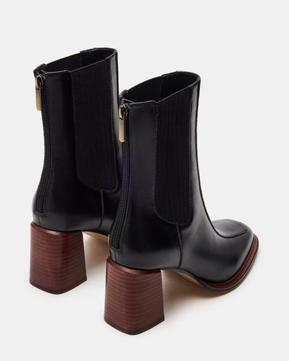 DOWNTOWN Black Leather Chelsea Block Heel Ankle Boot | Women's Booties Steve Madden BLACK LEATHER