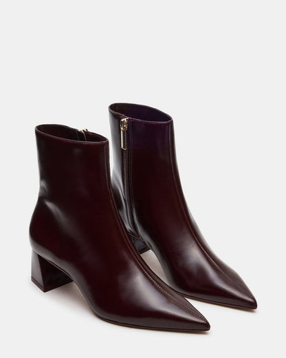 ASHLI Wine Leather Pointed-Toe Block Heel Women's Ankle Boot Steve Madden WINE LEATHER