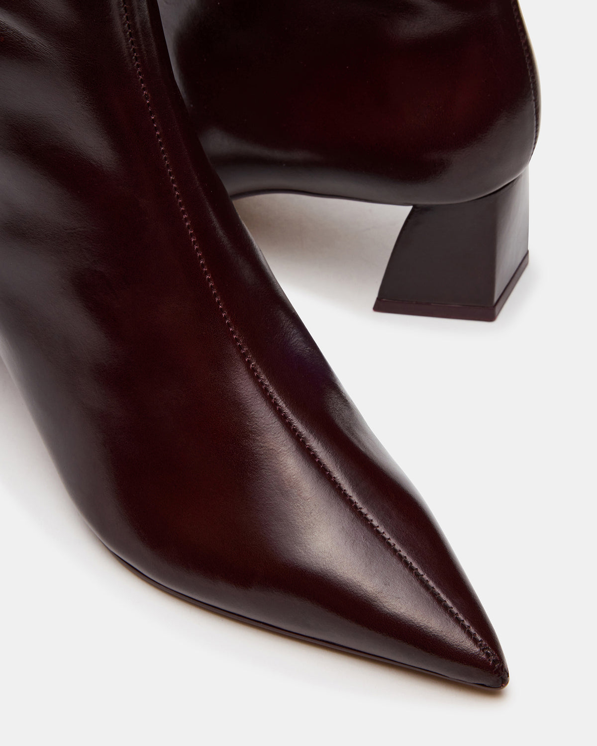 ASHLI Wine Leather Pointed-Toe Block Heel Women's Ankle Boot Steve Madden WINE LEATHER
