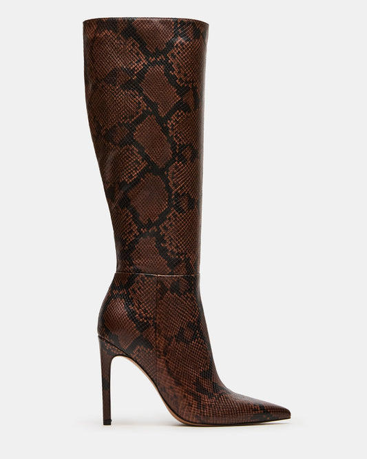 NITRO Brown Snake Pointed-Toe Stiletto Heel Knee-High Women's Boots