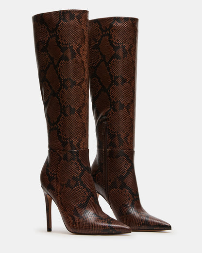 NITRO Brown Snake Pointed-Toe Stiletto Heel Knee-High Women's Boots Steve Madden BROWN SNAKE