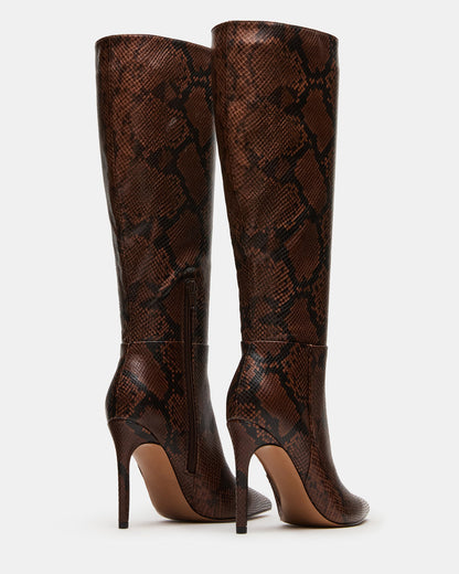 NITRO Brown Snake Pointed-Toe Stiletto Heel Knee-High Women's Boots Steve Madden BROWN SNAKE