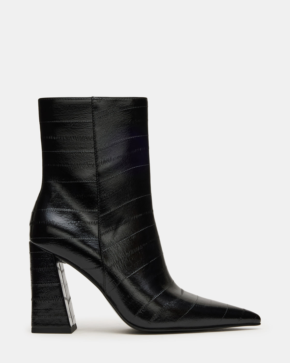 AUDREANA Black Eel Pointed-Toe Block Heel Women's Ankle Boot Steve Madden BLACK EEL