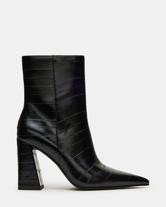 AUDREANA Black Eel Pointed-Toe Block Heel Women's Ankle Boot Steve Madden BLACK EEL