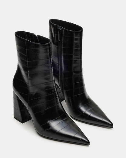 AUDREANA Black Eel Pointed-Toe Block Heel Women's Ankle Boot Steve Madden BLACK EEL