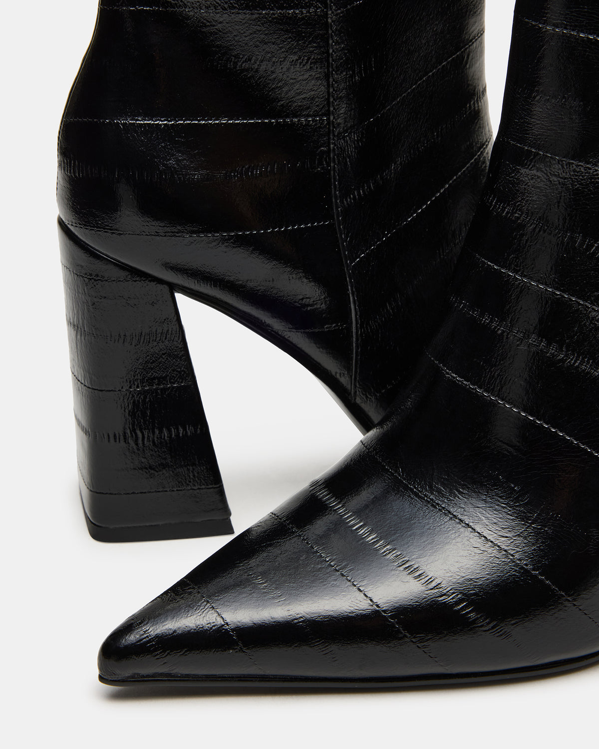 AUDREANA Black Eel Pointed-Toe Block Heel Women's Ankle Boot Steve Madden BLACK EEL