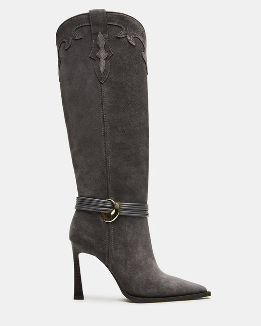 KYNDALL Grey Suede Pointed-Toe Stiletto Heeled Knee-High Women's Boot Steve Madden GREY SUEDE