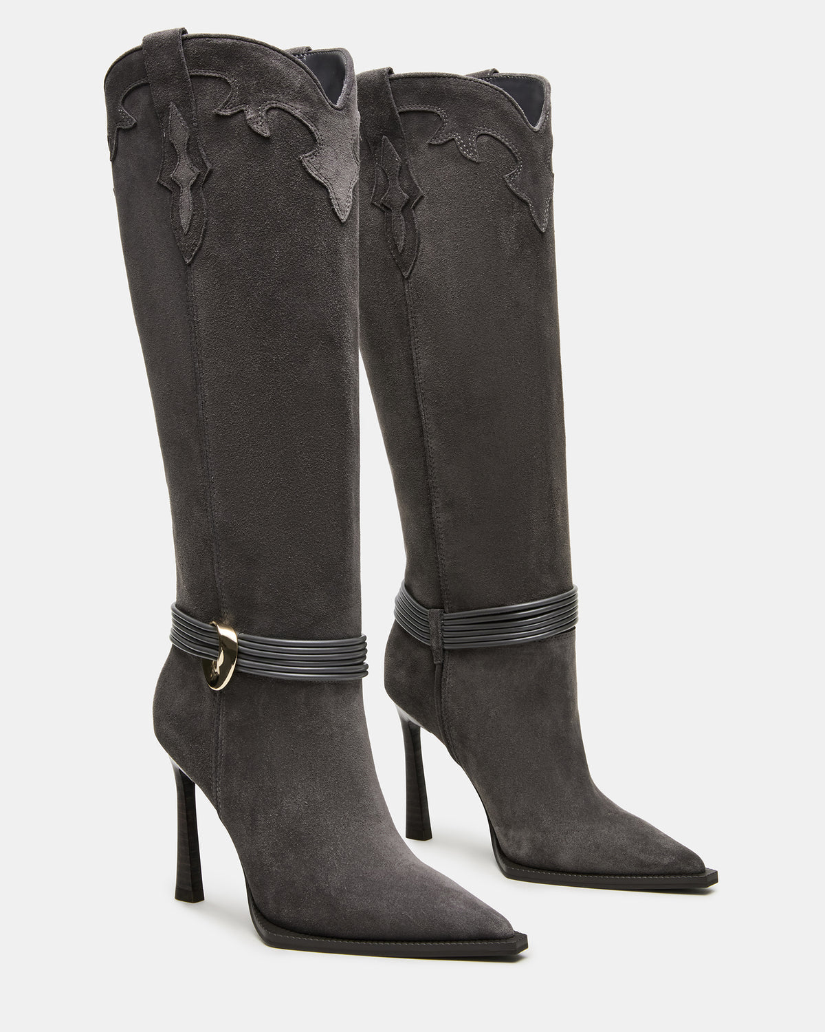 KYNDALL Grey Suede Pointed-Toe Stiletto Heeled Knee-High Women's Boot Steve Madden GREY SUEDE