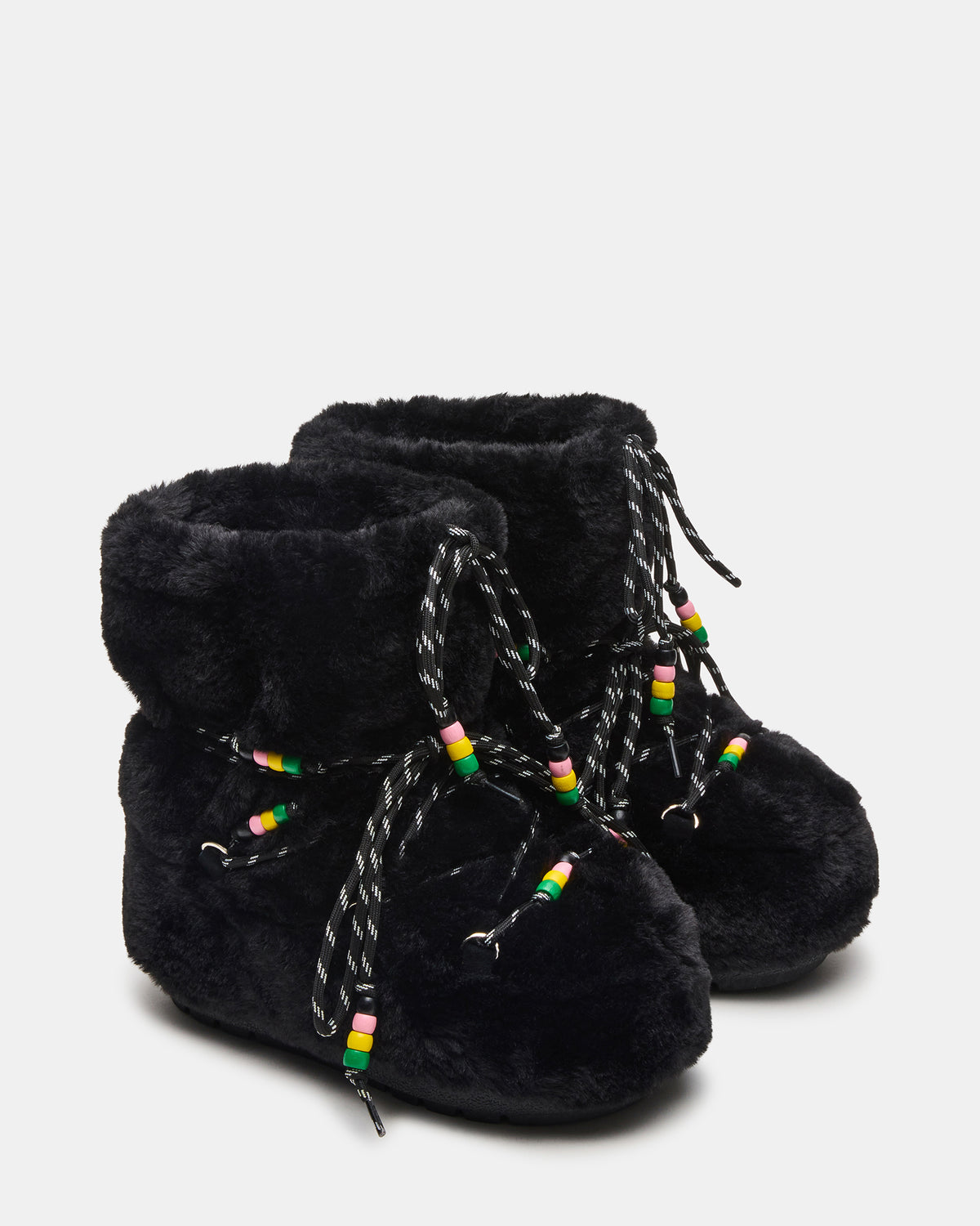 MIRO Black Faux Fur Chunky Lace-Up Women's Bootie Steve Madden BLACK