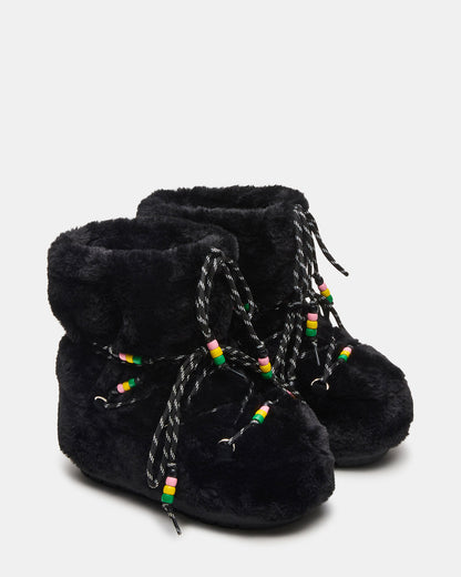 MIRO Black Faux Fur Chunky Lace-Up Women's Bootie Steve Madden BLACK