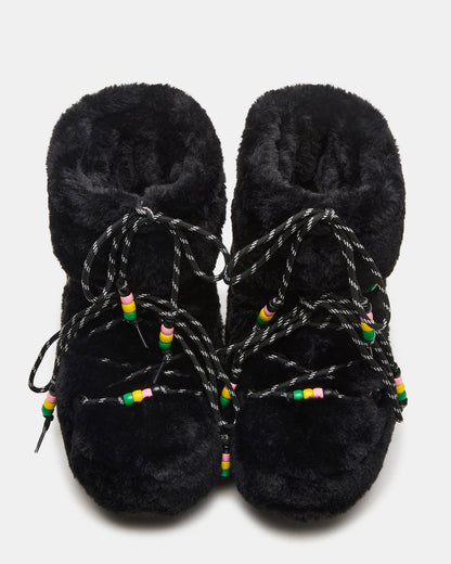 MIRO Black Faux Fur Chunky Lace-Up Women's Bootie Steve Madden BLACK