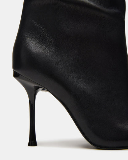 ALLURING Black Leather Over-The-Knee Square-Toe Heeled Women's Boot Steve Madden BLACK LEATHER