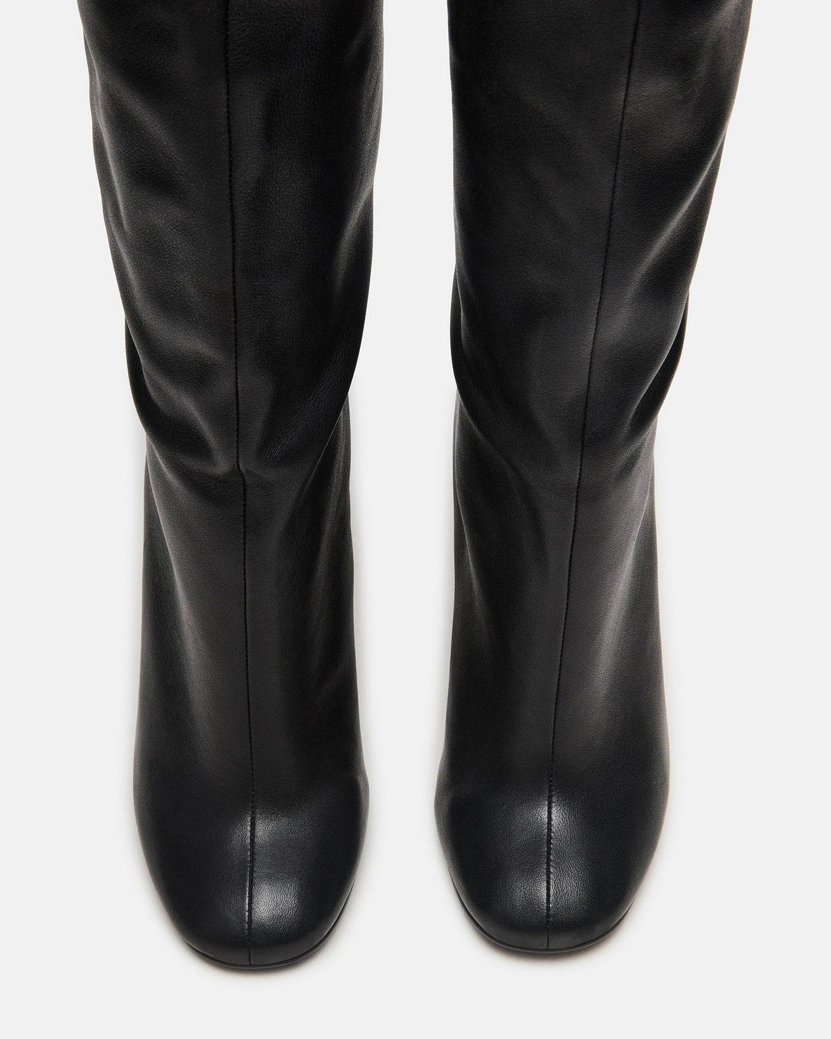 ALLURING Black Leather Over-The-Knee Square-Toe Heeled Women's Boot Steve Madden BLACK LEATHER