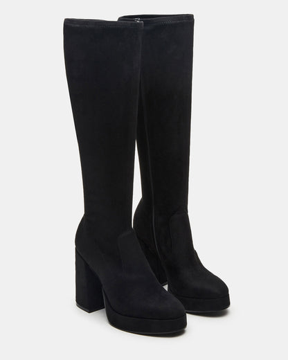 TWAIN Black Wide Calf Knee-High Block Heel Women's Boot Steve Madden BLACK