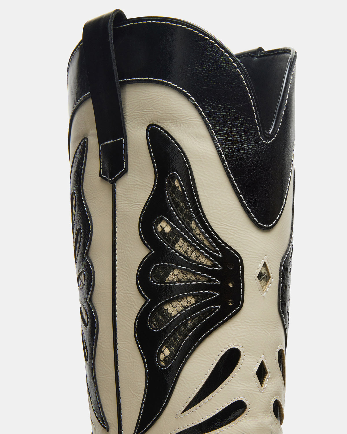 KAZ Black/White Pointed-Toe Knee-High Block Heel Western Women's Boot Steve Madden BLK/WHTE