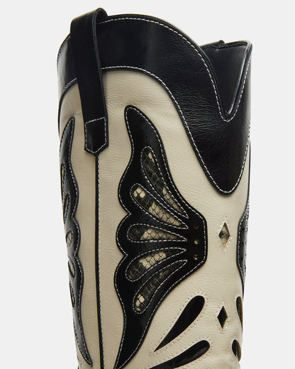 KAZ Black/White Pointed-Toe Knee-High Block Heel Western Women's Boot Steve Madden BLK/WHTE
