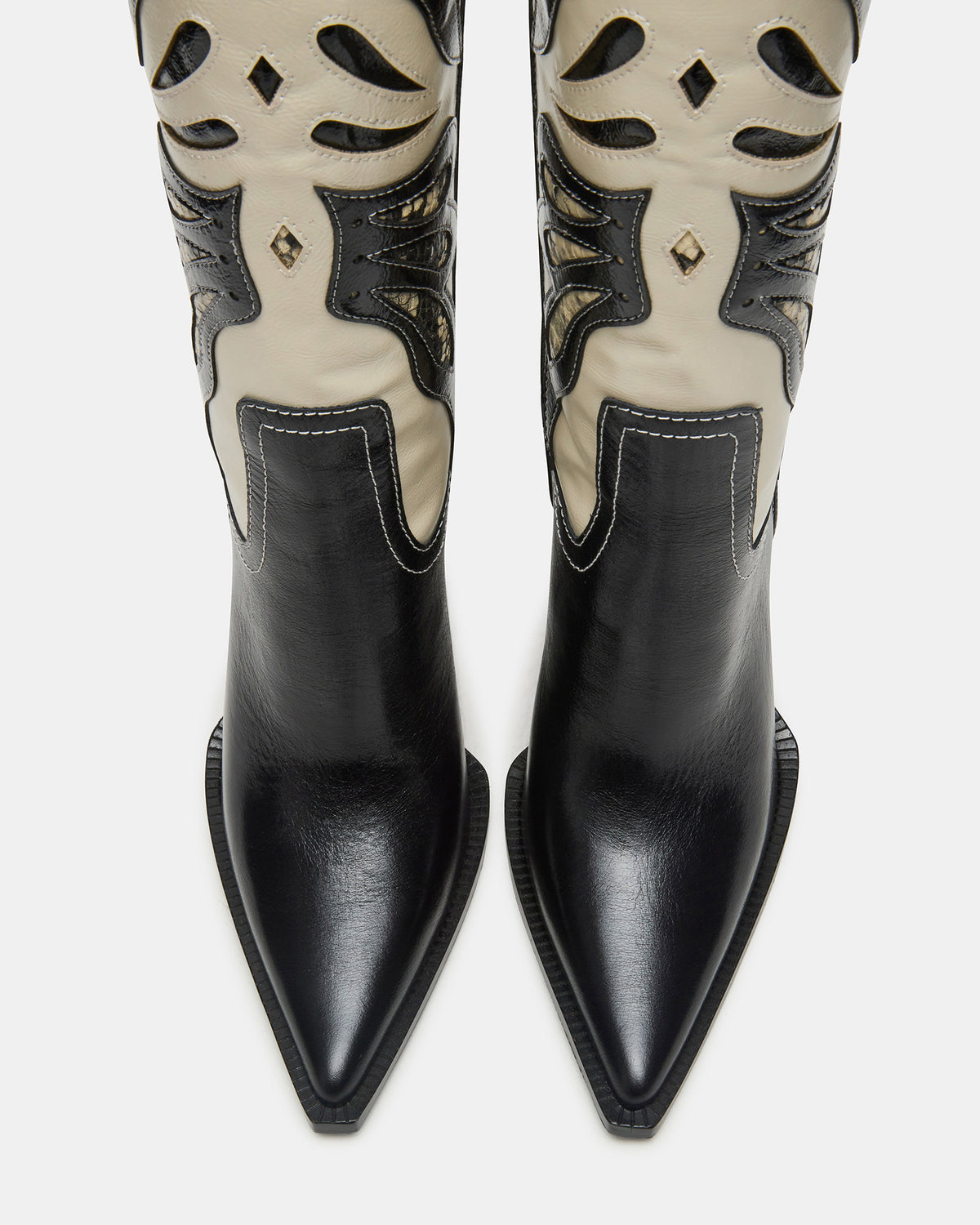 KAZ Black/White Pointed-Toe Knee-High Block Heel Western Women's Boot Steve Madden BLK/WHTE