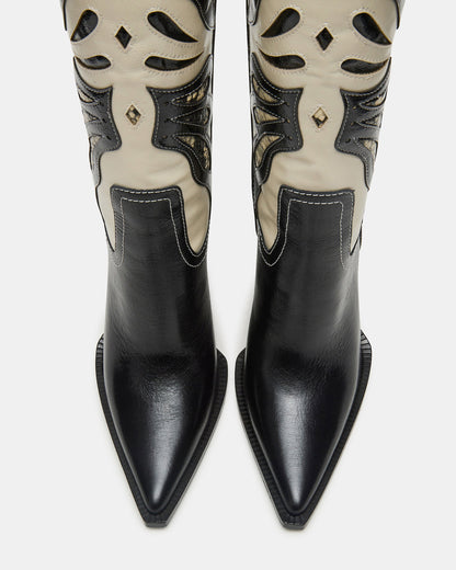 KAZ Black/White Pointed-Toe Knee-High Block Heel Western Women's Boot Steve Madden BLK/WHTE